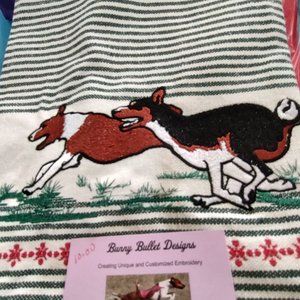 Embroidered running Basenjis kitchen towel